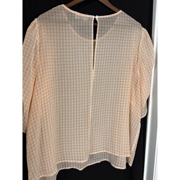 ModCloth Sheer Orange Gingham Blouse‎ Plus 3x Short Ruched Sleeve Cottagecore - Picture 4 of 4